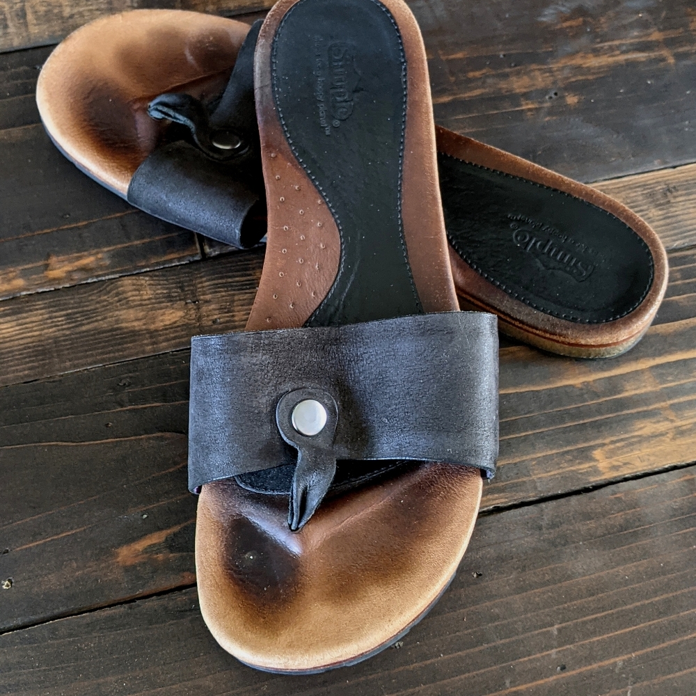 Simple black leather slide sandals